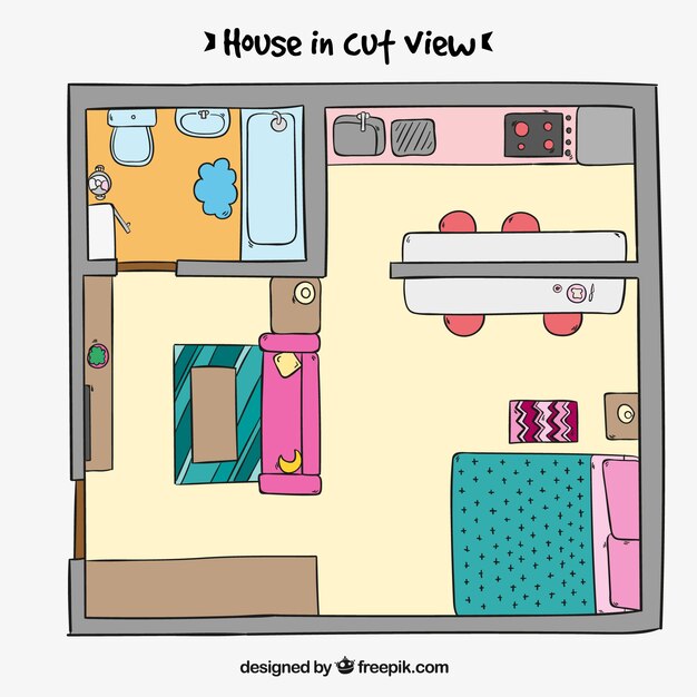 Hand drawn interior view of a house