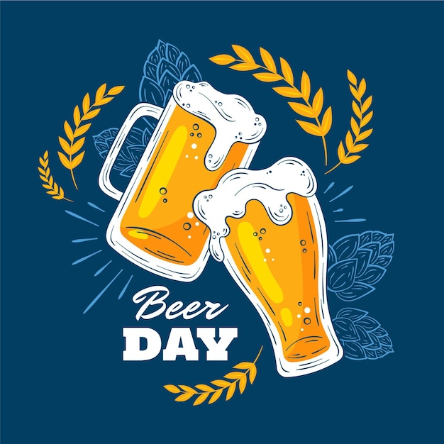 Hand drawn international beer day illustration