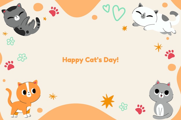 Hand drawn international cat day background with cats