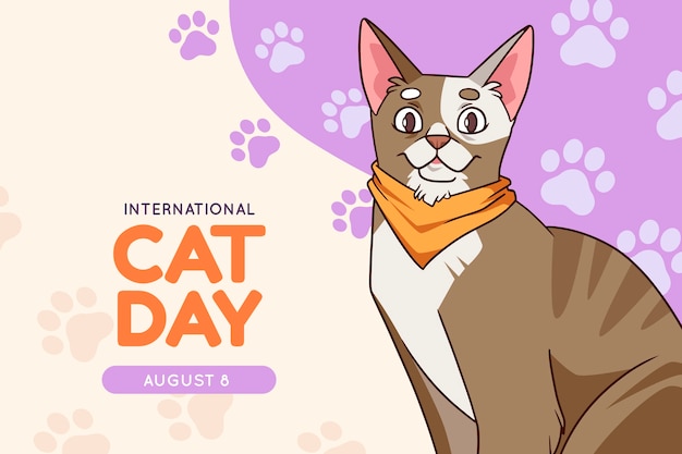 Hand drawn international cat day background