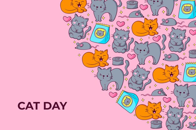 Hand drawn international cat day background