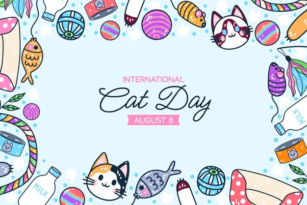 Hand drawn international cat day background