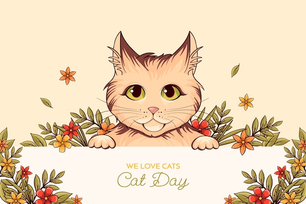 Free Vector hand drawn international cat day background