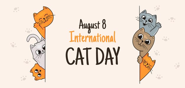 Hand drawn international cat day horizontal banner template