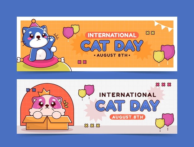 Free Vector hand drawn international cat day horizontal banners set