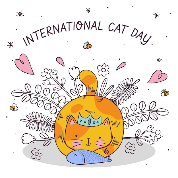 Free vector hand drawn international cat day illustration