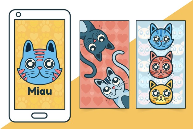 Hand drawn international cat day wallpaper set