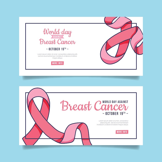 Hand drawn international day against breast cancer horizontal banners set