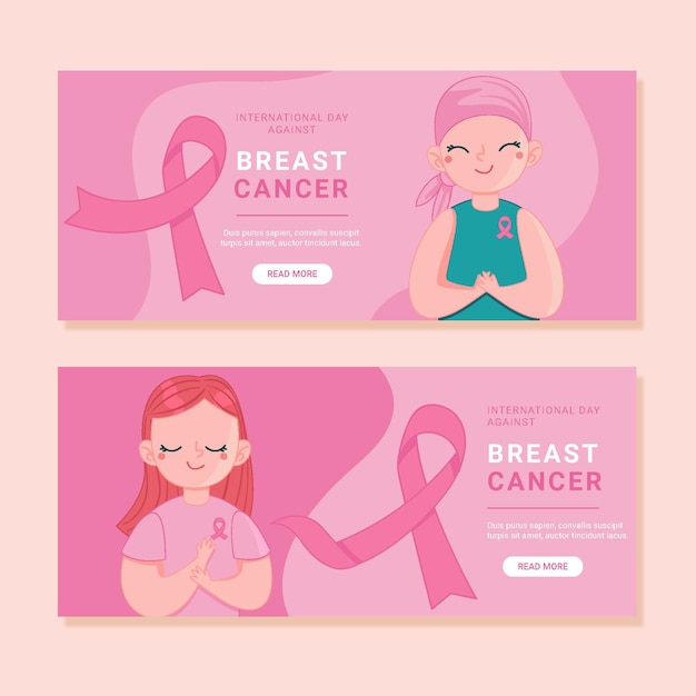 Hand drawn international day against breast cancer horizontal banners set