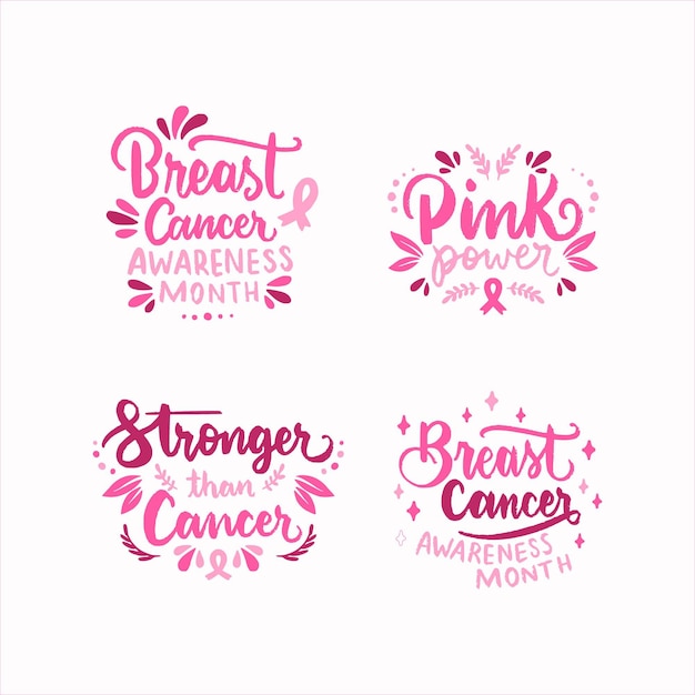 Hand drawn international day against breast cancer lettering labels collection