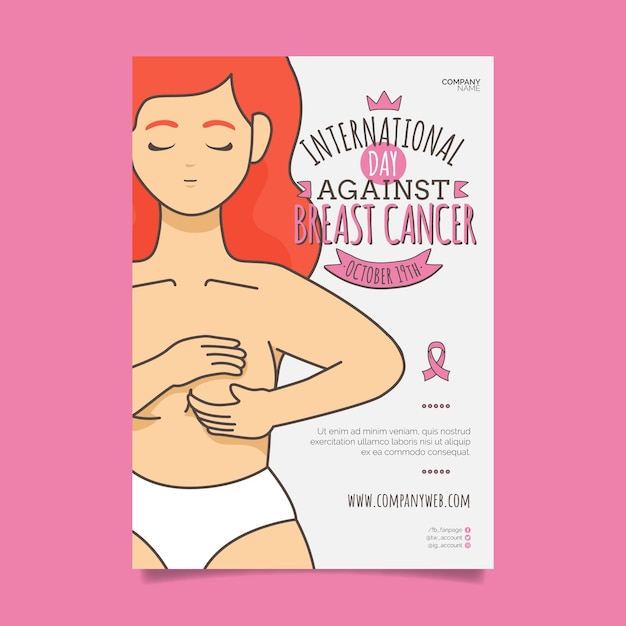 Hand drawn international day against breast cancer vertical flyer template