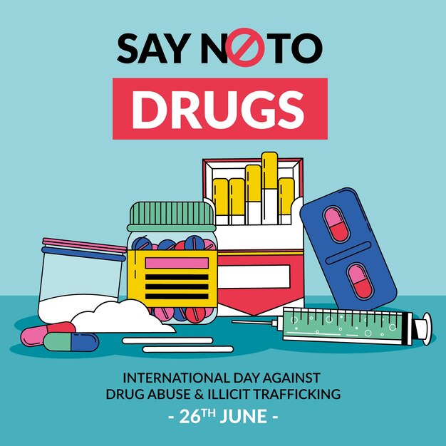 Hand drawn international day against drug abuse and illicit trafficking illustration