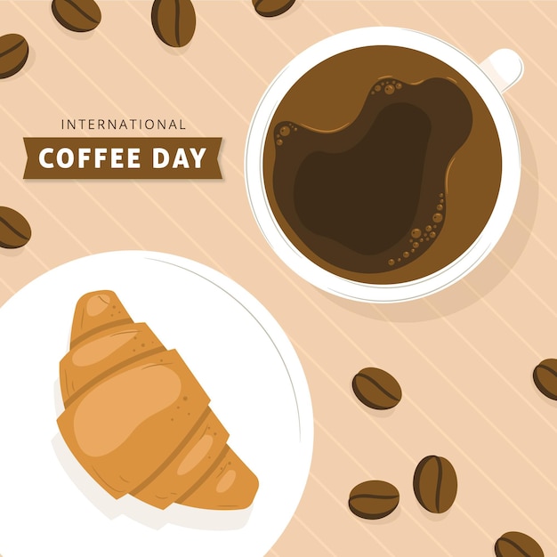 Free Vector hand drawn international day of coffee with croissant