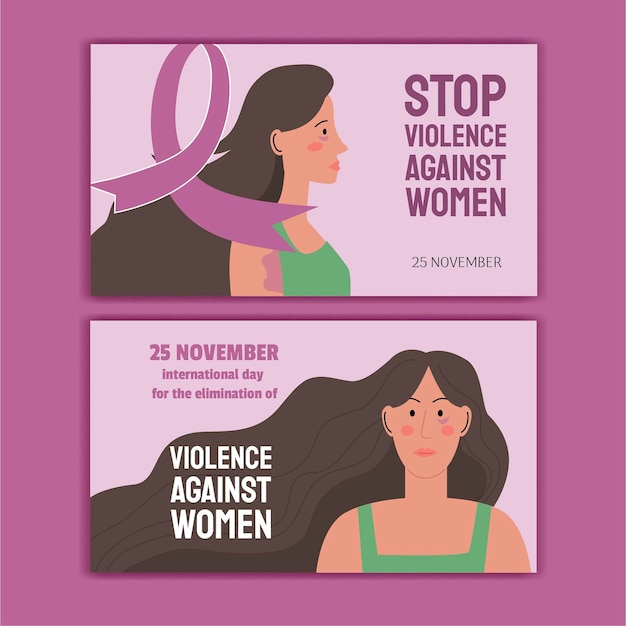 Hand drawn international day for the elimination of violence against women horizontal banners set