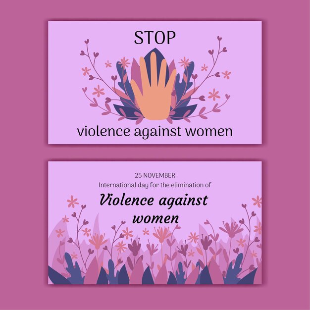 Hand drawn international day for the elimination of violence against women horizontal banners set