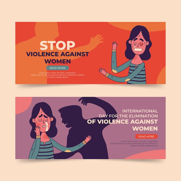 Free Vector hand drawn international day for the elimination of violence against women horizontal banners set