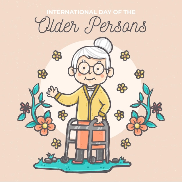 Hand drawn international day of the older persons