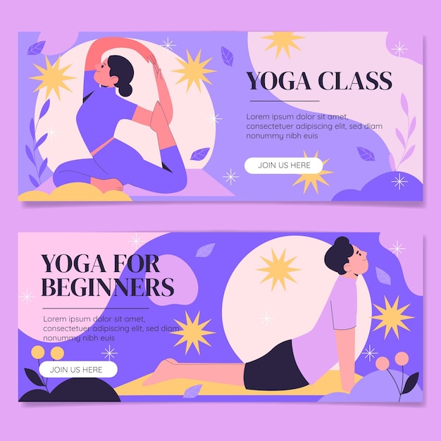 Hand drawn international day of yoga banners set