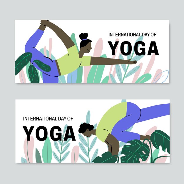 Hand drawn international day of yoga banners set