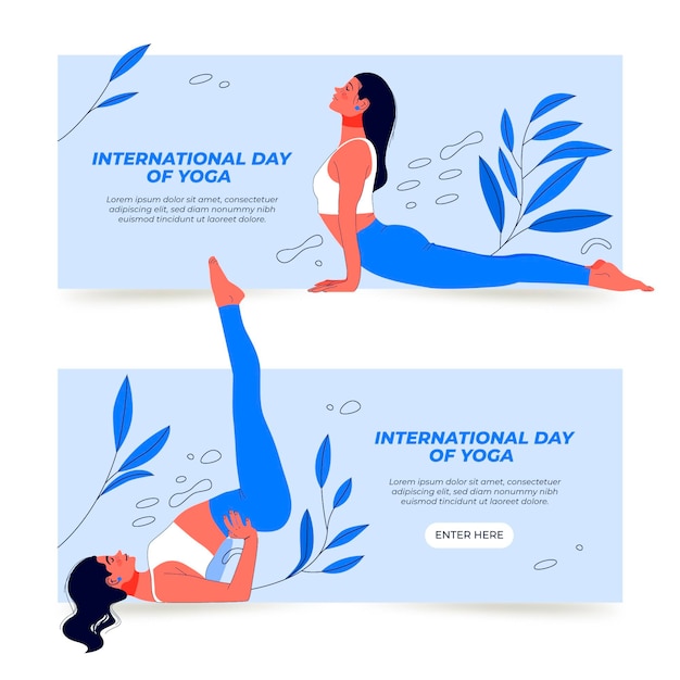 Hand drawn international day of yoga banners set