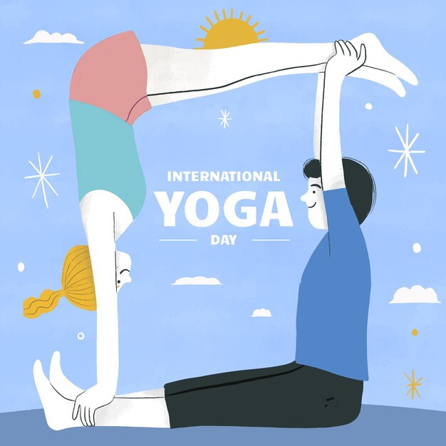 Hand drawn international day of yoga illustration