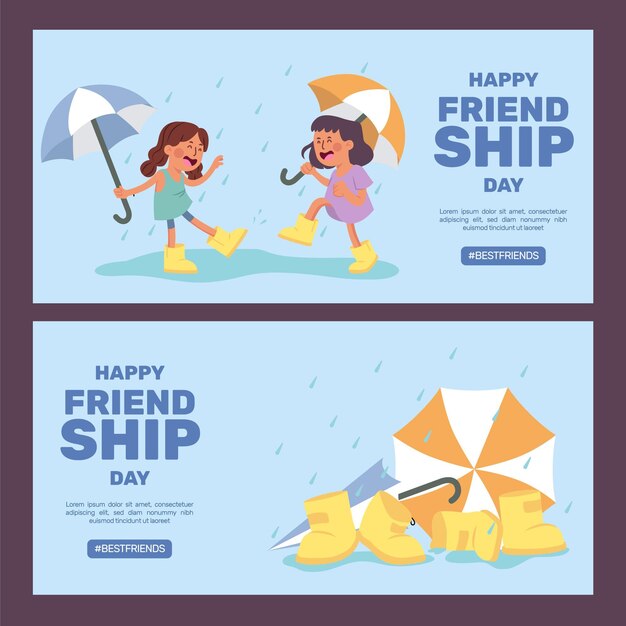 Hand drawn international friendship day banners set