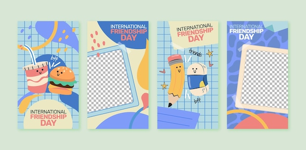 Hand drawn international friendship day instagram stories collection