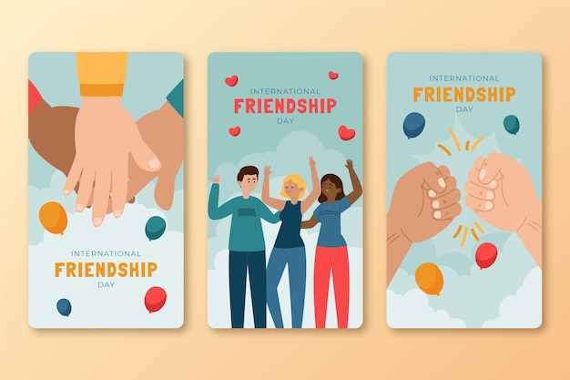 Free Vector hand drawn international friendship day instagram stories collection