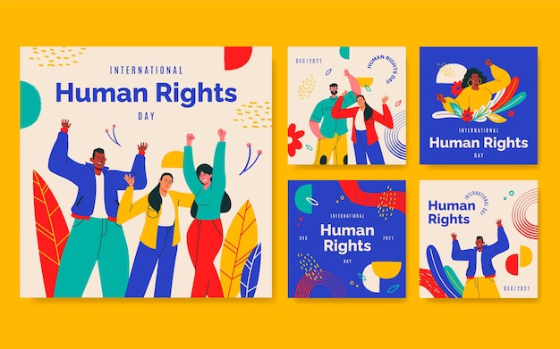 Hand drawn international human rights day instagram posts collection