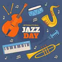 Free vector hand drawn international jazz day illustration with musical instruments