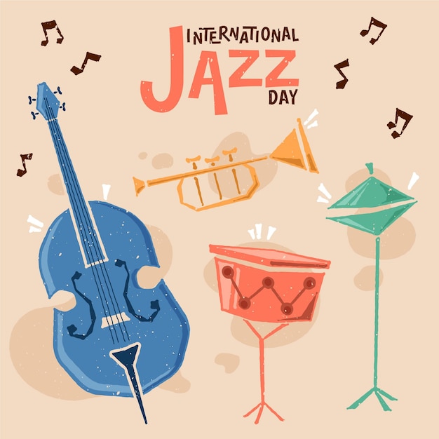 Hand drawn international jazz day illustration