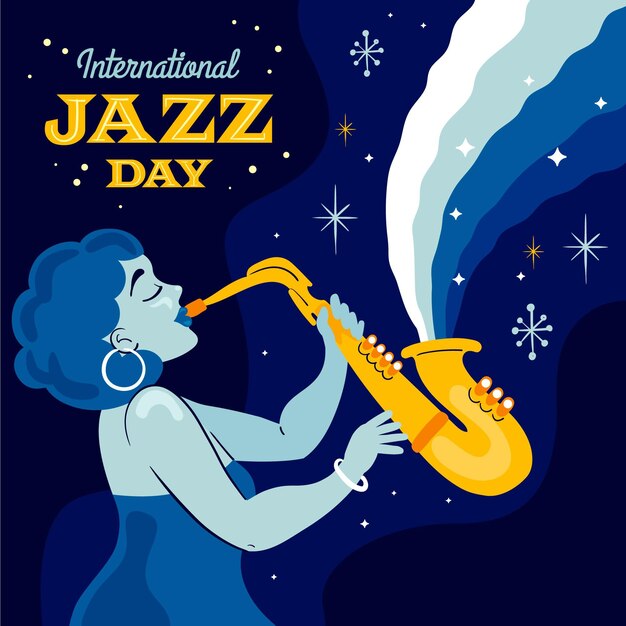 Hand drawn international jazz day illustration