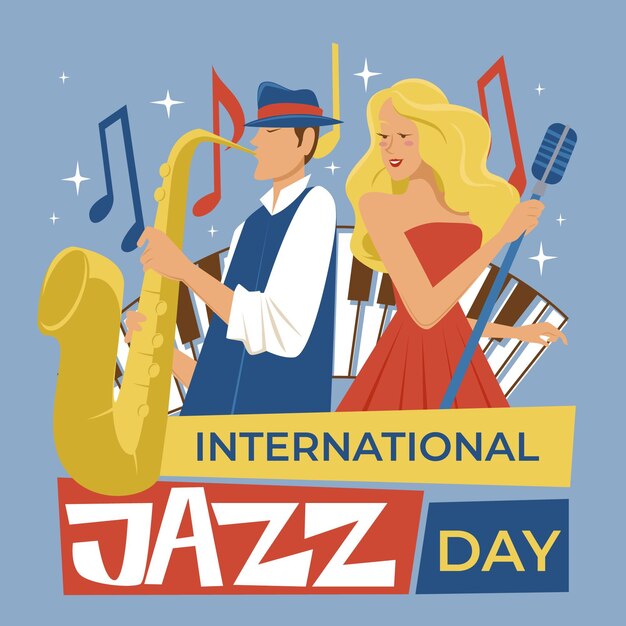 Hand drawn international jazz day illustration