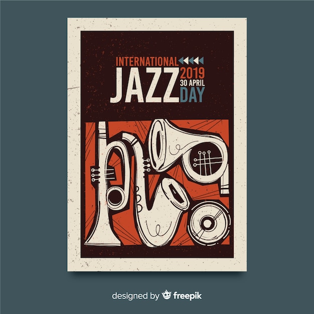 Hand drawn international jazz day poster template