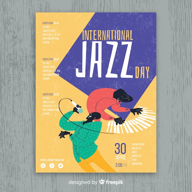 Free Vector hand drawn international jazz day poster template