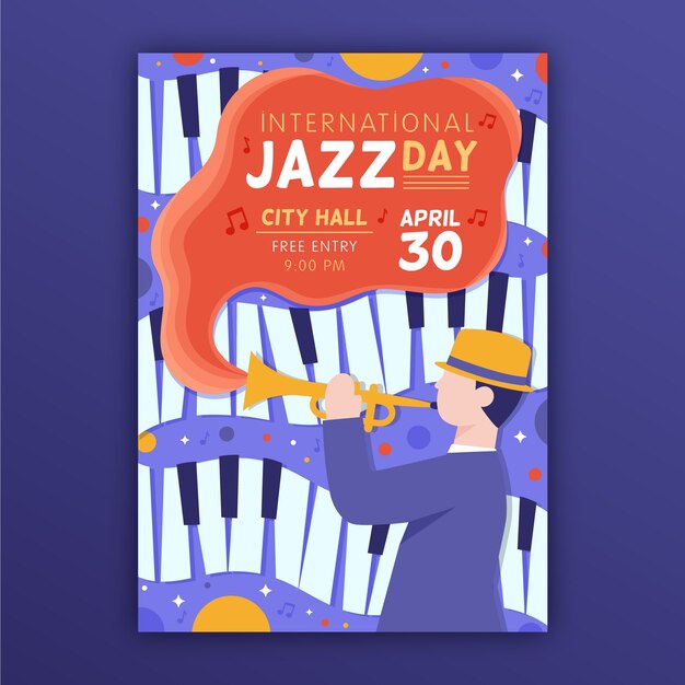 Hand drawn international jazz day poster template