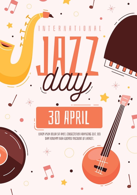 Free Vector hand drawn international jazz day poster template