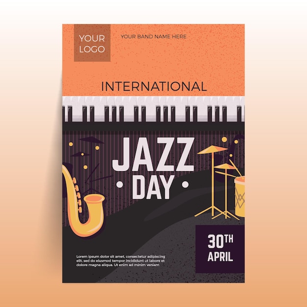 Hand drawn international jazz day poster template