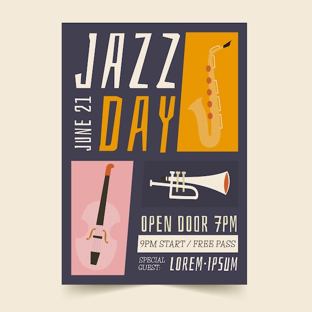 Hand drawn international jazz day poster