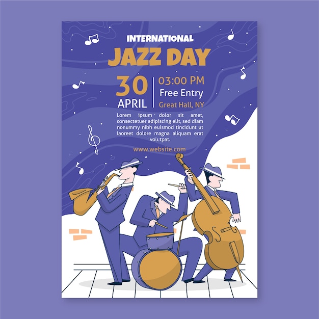 Hand-drawn international jazz day template design