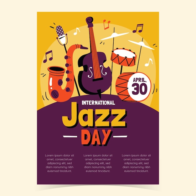 Free Vector hand drawn international jazz day vertical poster template