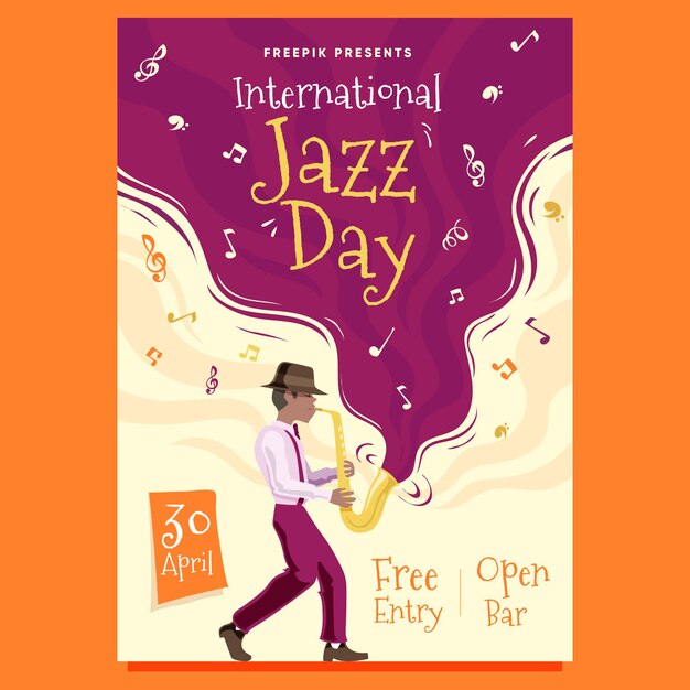 Hand drawn international jazz day vertical poster template