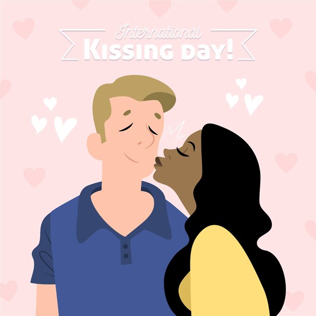 Hand drawn international kissing day illustration with couple kissing