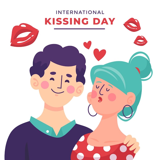 Hand-drawn international kissing day illustration with woman and man