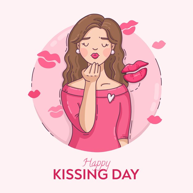 Hand drawn international kissing day illustration with woman