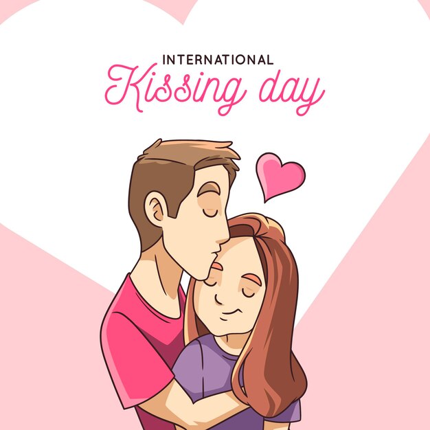 Hand drawn international kissing day illustration