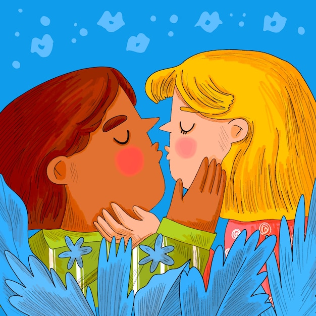 Hand drawn international kissing day illustration