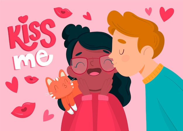 Hand drawn international kissing day illustration