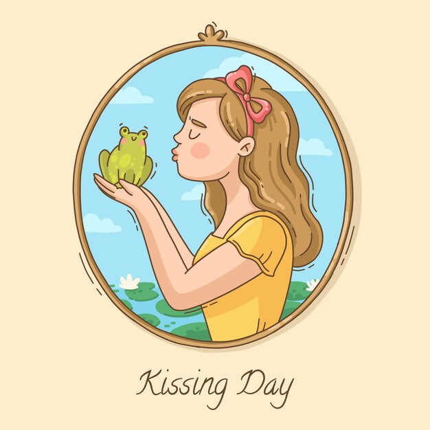 Hand drawn international kissing day illustration