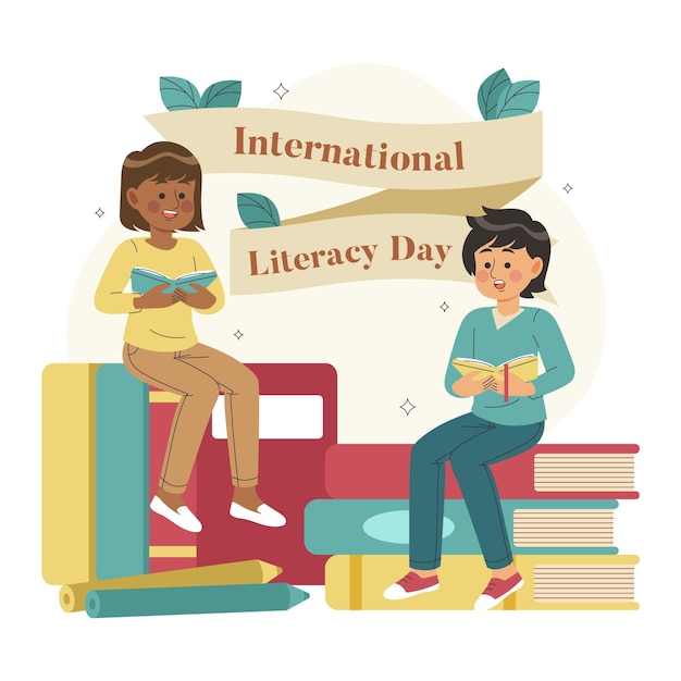 Free Vector hand drawn international literacy day with characters